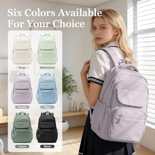 Cute School Backpack for Teens Girls Boys Waterproof School Bag Basic Backpack for College Students Multi Pocket Backpack Lightweight Casual Daypack Backpacks for Women Men（Purple） - color: Purple