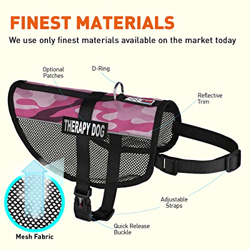 Dogline MaxAire Vest Therapy Dog Removable Patch Adjustable Harness Reflective for Puppies Small Medium and Large Dogs 13 by 16 Inch Girth Pink Camo - color: Pink Camo, size: Girth 13 by 16"