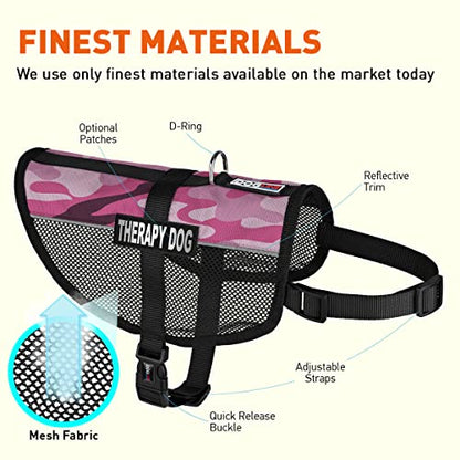 Dogline MaxAire Vest Therapy Dog Removable Patch Adjustable Harness Reflective for Puppies Small Medium and Large Dogs 17 by 21 Inch Girth Pink Camo - color: Pink Camo, size: Girth 17 by 21"