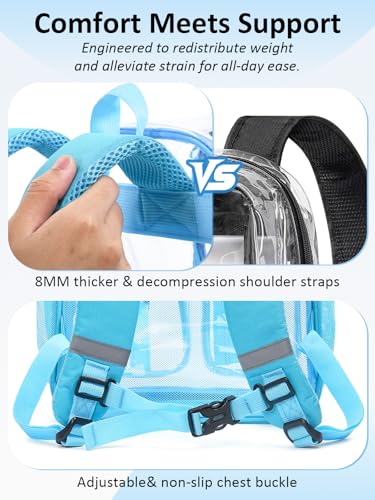 Double-Layer Clear Backpack Heavy Duty, 17 Inch Large Clear Bookbag, Transparent See Through Backpack For School, Work, College, Travel, Sport- Light Blue - color: 1# Light Blue, style: Pro Series (Double Layer)