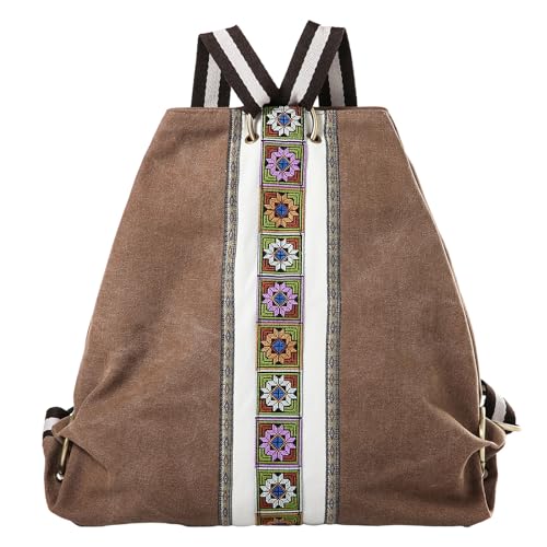 Goodhan Women Canvas Backpack Daypack Casual Shoulder Bag, Vintage Heavy-duty Anti-theft Travel Backpack - color: Brown