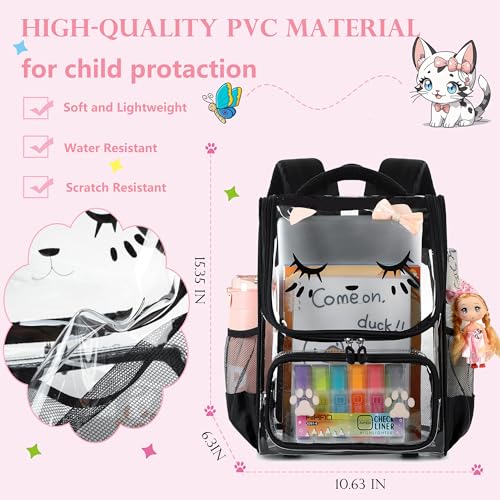 AO ALI VICTORY Clear Girls Backpacks Heavy Duty PVC Transparent Cute Backpack for Kids Toddler Girls Preschool Bookbags Elementary School Bag See Through Casual Travel Daypack, Black - color: Black