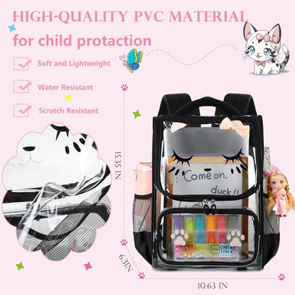 AO ALI VICTORY Clear Girls Backpacks Heavy Duty PVC Transparent Cute Backpack for Kids Toddler Girls Preschool Bookbags Elementary School Bag See Through Casual Travel Daypack, Black - color: Black