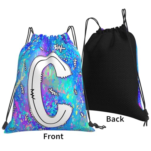 Drawstring Backpack Bag Sport Gym Sackpack Initial Blue Draw String Cinch Bags Bulk String Backpack Storage Bag for Women Men Letters C - color: Letters C
