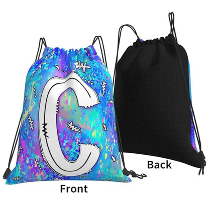 Drawstring Backpack Bag Sport Gym Sackpack Initial Blue Draw String Cinch Bags Bulk String Backpack Storage Bag for Women Men Letters C - color: Letters C