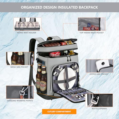 Backpack Cooler,40 Cans Cooler Backpack Insulated Waterproof&Leak Proof,Soft Cooler Bag with 2 Compartments for Men&Women,Picnic Backpack Ice Chest for Camping Hiking Fishing Lunch Beach - color: Gray