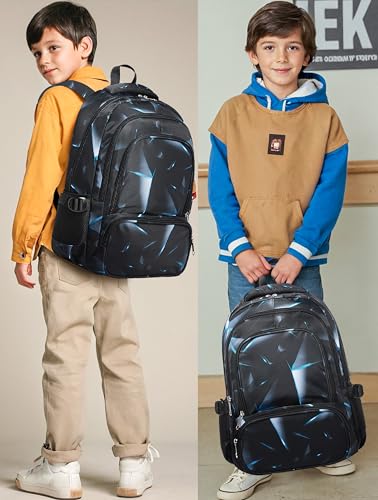 BLUEFAIRY Kids Backpack for Boys Elementary Primary Middle School Bags for Childs Book Bags Bookbags Lightweight Padded Straps Back to School Mochilas para Niños 17" Black/Blue - color: Black Blue