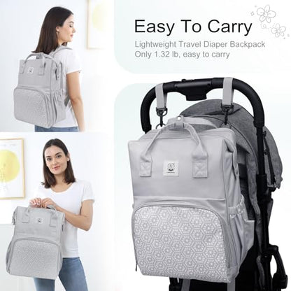Diaper Bag with Changing Pad, Large Baby Bags Backpack with Stroller Straps & Insulated Pockets, Multifunction Waterproof Travel Diapers Back pack for Women & Man, Grey - color: Grey