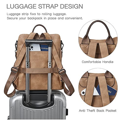 Shrrie Backpack Purse for Women Leather Backpack Fashion Designer Travel Backpack Convertible Shoulder Bag - color: 2-1 Two-tone Camel Brown