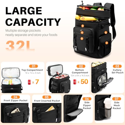 NOL 32L Insulated Backpack Cooler Double Layer - color: Black