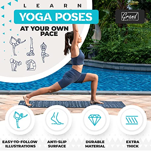 Instructional Yoga Mat with Carrying Strap: Cute Yoga Mat with 75 Illustrated Yoga Poses + 75 Easily-Followed Stretching Exercises - 1/4” Thick, Non-Toxic, Non-Slip Yoga Mats for Women and Men - color: Jet Black (72" x 32")