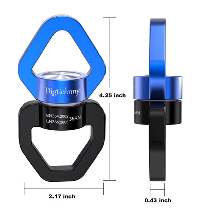 2 Pack Swing Swivel, 35KN Aluminium Alloy Swivel Hook for Swing, Swing Spinner for Children's Swing,Aerial Yoga,Web Tree Swing,Hanging Hammock Indoor Outdoor(Black-Blue with 4 Carabiners) - style: Black Blue-2 Pack with 4 Carabiners