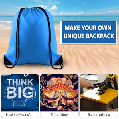 KUUQA 2 Pcs Light Blue Drawstring Backpack Drawstring Bag Bulk Sports Cinch Bags String Backpack Storage Bags for Gym Traveling - color: Light Blue