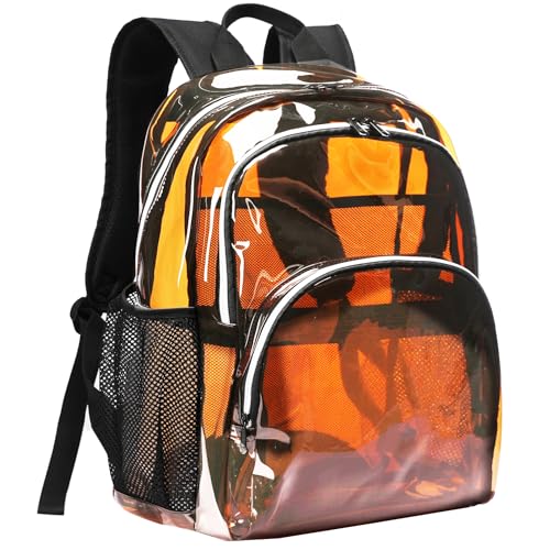 Clear Backpack, Clear Bag Stadium Large See Through Bookbag Heavy Duty PVC Transparent Backpacks for School - color: Clear Amber-1pack