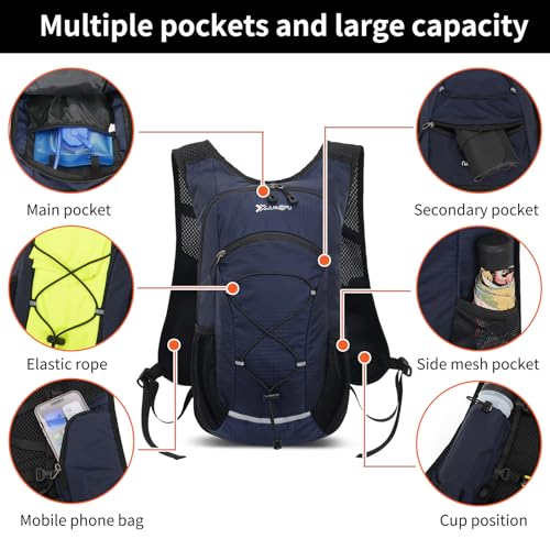 15L Small Hiking Backpack Lightweight Hydration Backpack for Men Women, Warterproof Hiking Daypack for Travel Cycling - color: Dark Blue