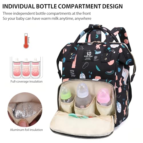 Diaper Bag Backpack for Moms Baby Essentials Travel Tote Nappy Changing Bag with Insulated Pockets,Multi-Waterproof Backpack (Black) - color: Black