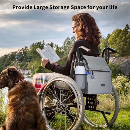 ZHCHG Wheelchair Bags, Wheelchair Backpack with Cup Holder, Wheelchair Bags to Hang on Back, Electric Wheel Chair Accessories, Large Storage Bag for Walker Rollator- Gray - style: Gray