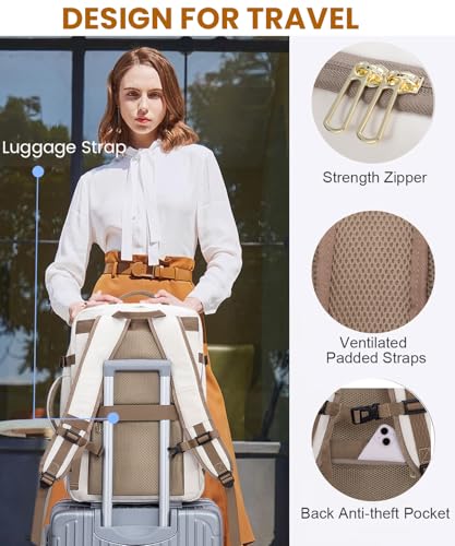 LOVEVOOK Travel Carry on Backpack, Large 40L Personal Item Travel Bag for Men & Women Flight Approved with 3 Packing Cubes, Suitcase Water Resistant Luggage Daypack Business Weekender Bag - color: Beige-khaki, size: 40L-4Pcs