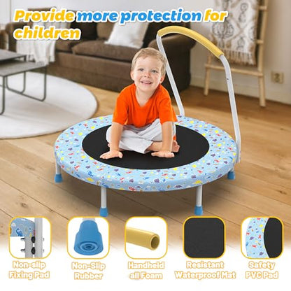 Mersco 36" Mini Toddler Trampoline with Handles, Indoor Quiet Kids Trampoline with Super Safety Mat and Durable Steel Frame, Indoor/Outdoor - color: Light Blue Print