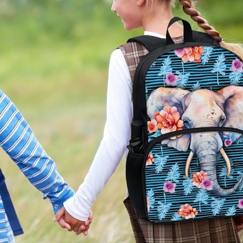 Talayituse Elephant Flower Palm Leaf Print Backpack for Girls Boys Aesthetic Elementary School Bookbag School Bag with Zippe Pocket Lightweight Laptop Rucksack Daypack with Adjustable Straps - color: Elephant Flower Palm Leaf