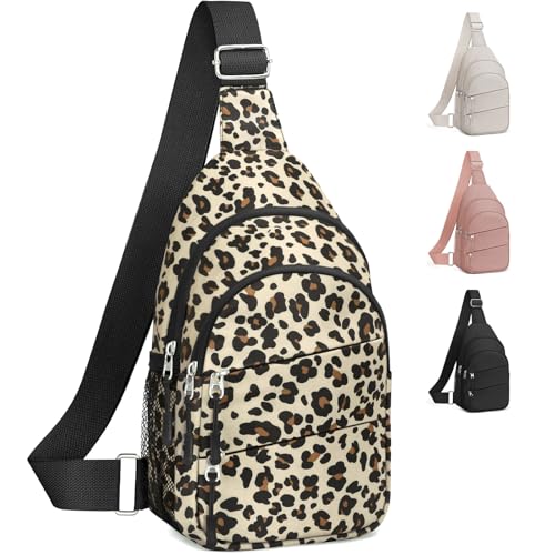 Tuwubi Crossbody Bags for Women, Sling Bag for Men, Small Hiking Backpack Anti Theft Lightweight for Outdoors Travel (L, Leopard) - color: Leopard Print, size: Large
