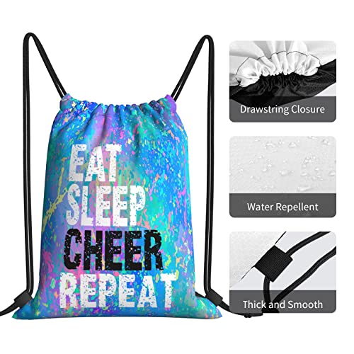 Drawstring Backpack Gym String Bag Sports Drawstring Sackpack For Women Men - color: Eat Sleep Cheer Repeat