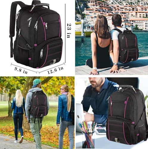 LTINVECK Extra Large Backpack,TSA Friendly Travel Laptop Computer Backpack for Men Women,RFID Water Resistant Big Business Backbag Fits 17.3 Inch Laptops,Purple - color: Purple