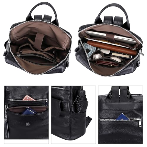 ALTOSY Genuine Leather Backpack Purse for Women Large Convertible Shoulder bag Ladies Crossdody Bag with Tassel - color: Black