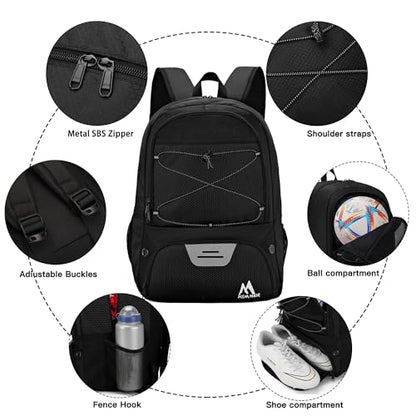 Hsmihair Soccer Bag-Soccer Backpack&Backpack for & Football Volleyball & Basketball,with Ball Compartment and Separate Cleat - color: Black