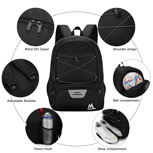 Hsmihair Soccer Bag-Soccer Backpack&Backpack for & Football Volleyball & Basketball,with Ball Compartment and Separate Cleat - color: Black