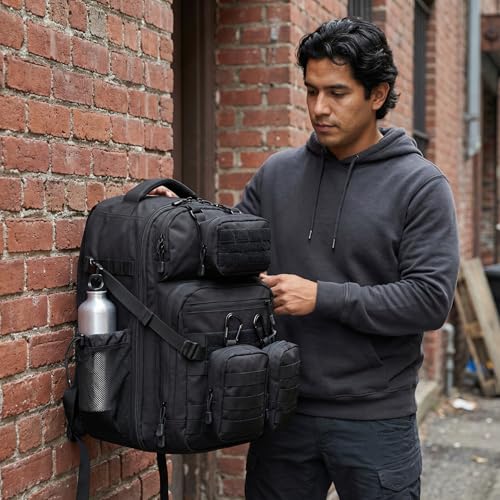 Zsearaymy 25L Small Tactical Hiking Backpack with 180° Open Design Molle System Padded Laptop Lightweight (Black) - color: Black