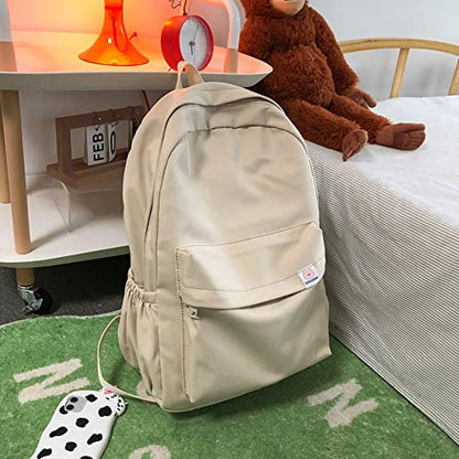 Eagerrich Aesthetic Cute School Backpack for Teens Girls Laptop Bag - color: Beige