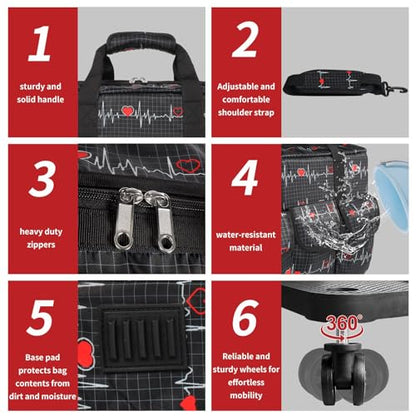 Gatycallaty Nurse Rolling Medical Duffle Bag Work Nursing Clinical Home Health Cna Nr Gift Carry On Bag Wheel Doctor Emt Ems Healthcare (black and white) - color: black and white