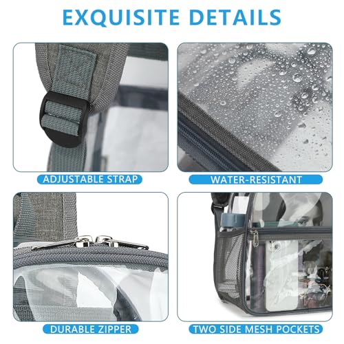 Fammart Clear Backpack Stadium Approved 12x6x12 - Kids & Small Adult Transparent Backpack for School, Work, Sports, Concerts - Clear Bag - color: Grey