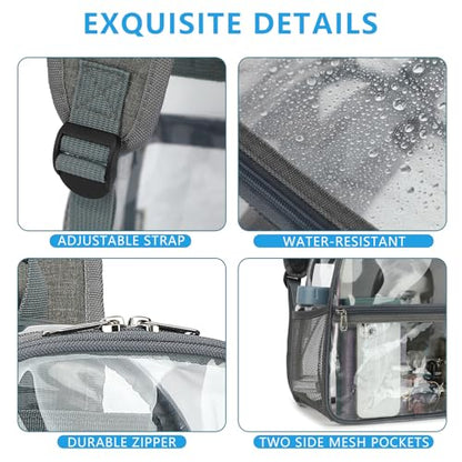 Fammart Clear Backpack Stadium Approved 12x6x12 - Kids & Small Adult Transparent Backpack for School, Work, Sports, Concerts - Clear Bag - color: Grey