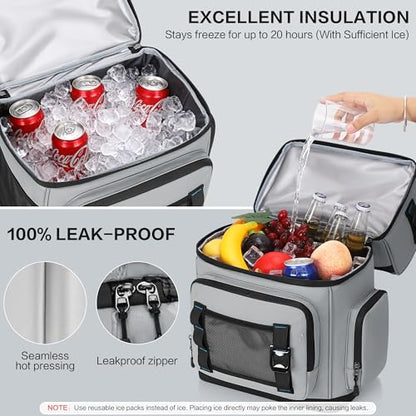 Large Waterproof Insulated Cooler Backpack for Men & Women, Double Decker Leak Proof Cooler Backpack for Beach, Camping, Picnic, Travel, 26L, 44Cans - color: Gray