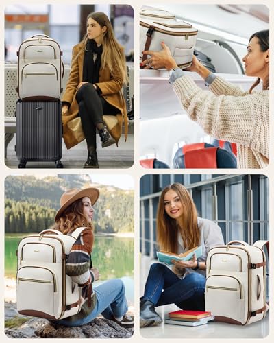 LOVEVOOK Travel Essentials Carry on Backpack 40L Travels Backpack for Women,Waterproof TSA Personal Item Travels Bag Airline Flight Approved,Large Carry on Luggage Laptop Backpack with Packing Cubes - color: Beige White - Chestnut Brown, size: Large-40L-4