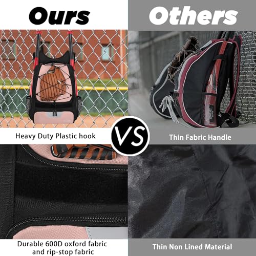 Goloni | Baseball Backpack,Baseball Bag for Adult,Softball Bat Bag with Shoes Compartment,Large Main Compartment for Helmet & accessories, Fence Hook - color: Pink