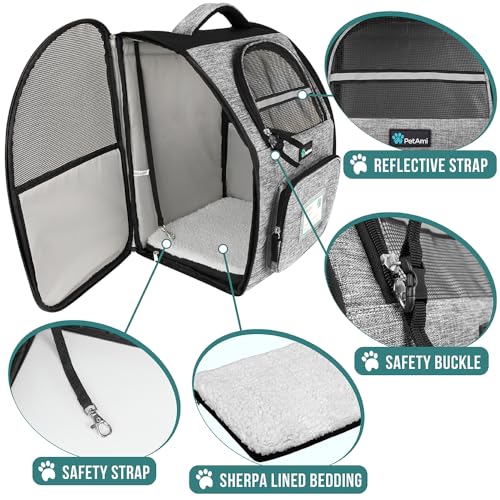 PetAmi Dog Backpack Carrier for Small Medium Dogs Large Cats up to 18 lbs, 2 Side Entry, Structured No-Collapse Frame, Airline Approved Ventilated Pet Backpack for Hiking Camping Travel, Grey - color: Heather Gray
