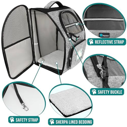 PetAmi Dog Backpack Carrier for Small Medium Dogs Large Cats up to 18 lbs, 2 Side Entry, Structured No-Collapse Frame, Airline Approved Ventilated Pet Backpack for Hiking Camping Travel, Grey - color: Heather Gray