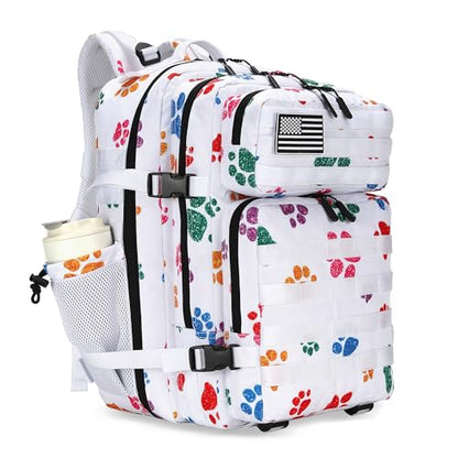 Lovelinks21 45L Tactical Assault Backpack 3 day assault pack with Molle Waterproof backpack Rucksack for Tactical Backpacks (Colorful paw prints) - color: Colorful Paw Prints