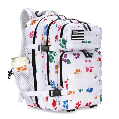 Lovelinks21 45L Tactical Assault Backpack 3 day assault pack with Molle Waterproof backpack Rucksack for Tactical Backpacks (Colorful paw prints) - color: Colorful Paw Prints