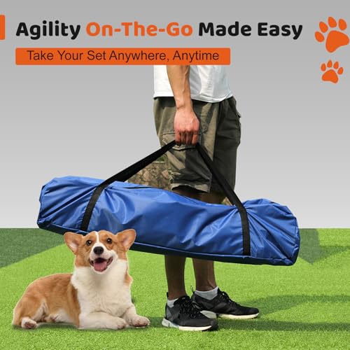 Sedeke 4 Sets Pets Agility Training Equipment - Adjustable Dog Hoop, Jump, Weave & Blind Poles, Pause Box for Outdoor Obstacle Course - size: 10 PC