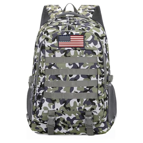 Camo Tactical Backpack for Boys - Waterproof 19'' Kids Bookbag with 15.6" Laptop Compartment, MOLLE System School Bag for Camping Hiking Travel - color: Camo Backpack Single Pack 2