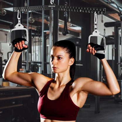 Multi-Grip LAT Pull Down Bar Hardened Powder-Coated Finish, 360° Rotating Stainless Steel Adapter, Neutral & Wide Grip Spreader Bar for Pulley System Gym & Cable Machines - color: BLACK-38in