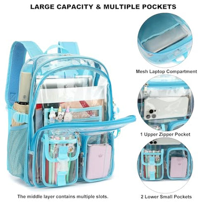 Clear Backpack Heavy Duty Transparent Backpacks Stadium Approved for School Work Sport Travel (Sky Blue) - color: Sky Blue