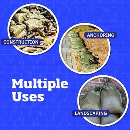 DURASACK Heavy Duty Sand Bags with Tie Strings Empty Woven Polypropylene Sand-Bags for Flood Control with 1600 Hours of UV Protection, 50 lbs Capacity, 14x26 inches, Green, Pack of 10 - color: Green, size: 10 Sandbags