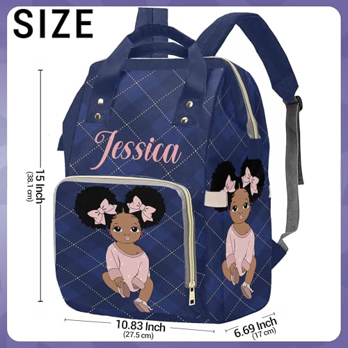 Newcos Personalized Blue Cloth Plaid Diaper Bag Backpack with Name Custom Afro Princess Mommy Nursing Baby Bags for Women,Customized Large Nappy Bags - color: 230112-14