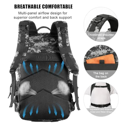 Military Tactical Backpack 25L Day Backpack for Men Molle Army 3 Days Assault Pack Bug Out Bag Water Resistant and Heavy Duty Hiking Treeking Rucksack - Black Digital Camo - color: Black Digital Camo, size: 25L