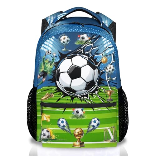 Kids Backpack for Boys Soccer School Bag - 17 Inch Durable Elementary Middle School Sports Themed Bookbag with Adjustable Padded Straps - color: Green